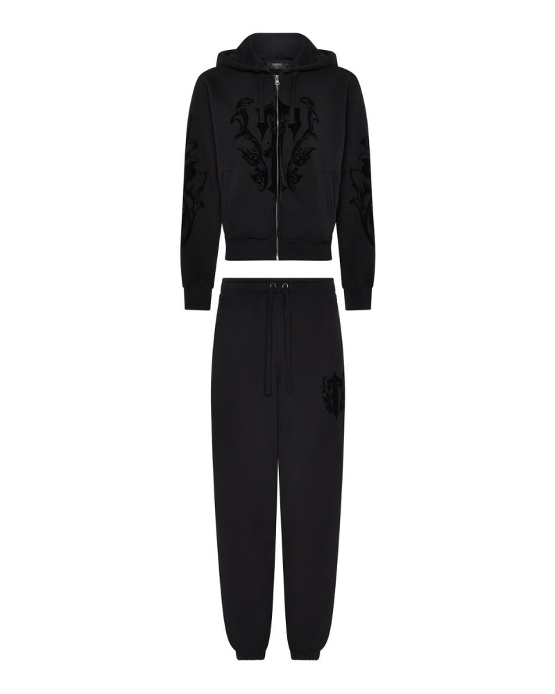 Trapstar Irongate Royal-T Flock Jogging Bottoms Black | GWJRK-3590