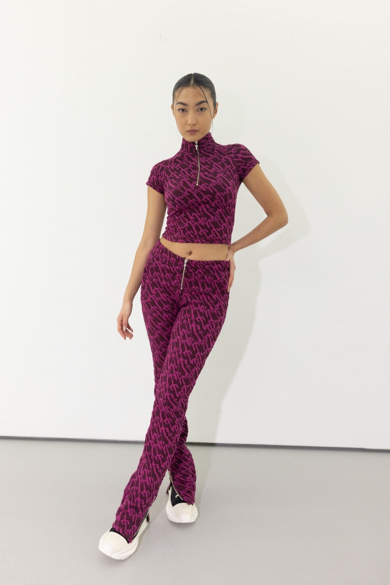 Trapstar Jacquard Fitted Zip Crop Top Burgundy Pink | XQEST-9042